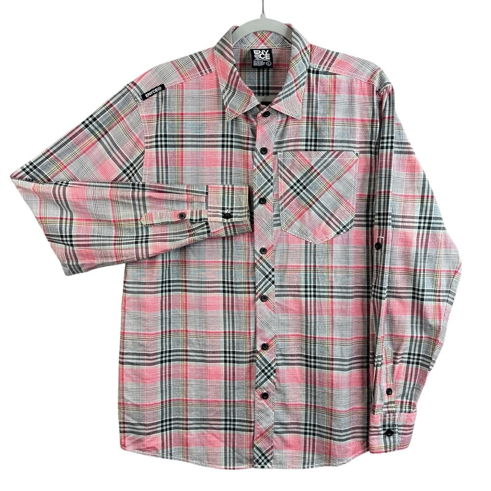 ENYCE NEW YORK Men's Plaid Long Sleeve Button Up Shirt Size L Y2k Vintage